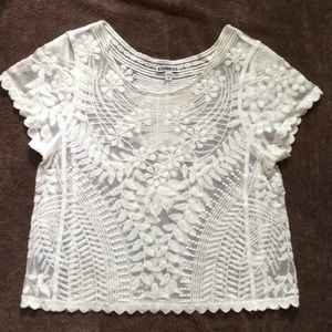 Express white sheer embroidered lace shirt sizeXS